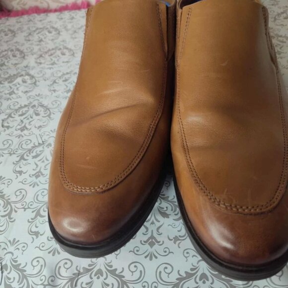 Clarks Mens Leather Loafers Whiddon Step Dark Tan Shoes Size 13 W - Picture 1 of 9